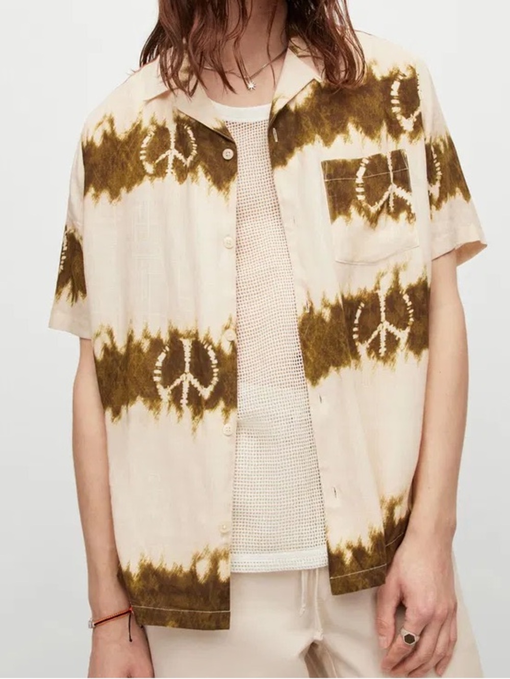 All Saints Disarm Peace Sign Tie Dye button down shirt